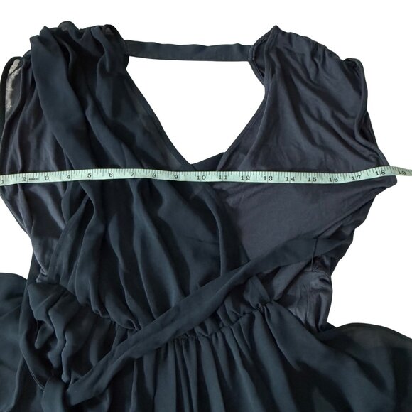 Bebe Navy Blue Wrap-Style Dress With Sheer Overlay & Belted Waist Size M - Picture 5 of 7